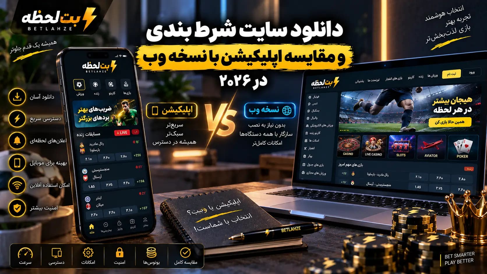 دانلود سایت شرط بندی و مقایسه اپلیکیشن با نسخه وب در ۲۰۲۶
