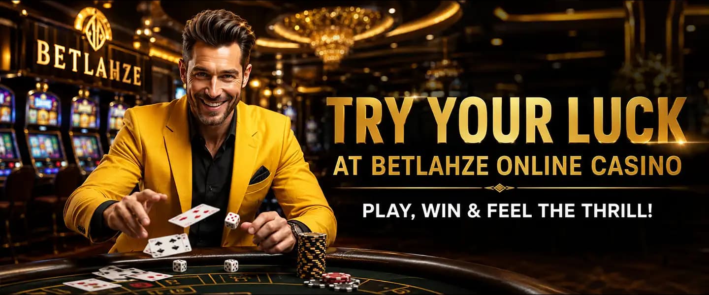 Betlahze online casino with cards, dice, poker chips and live casino games in a luxury gambling setting